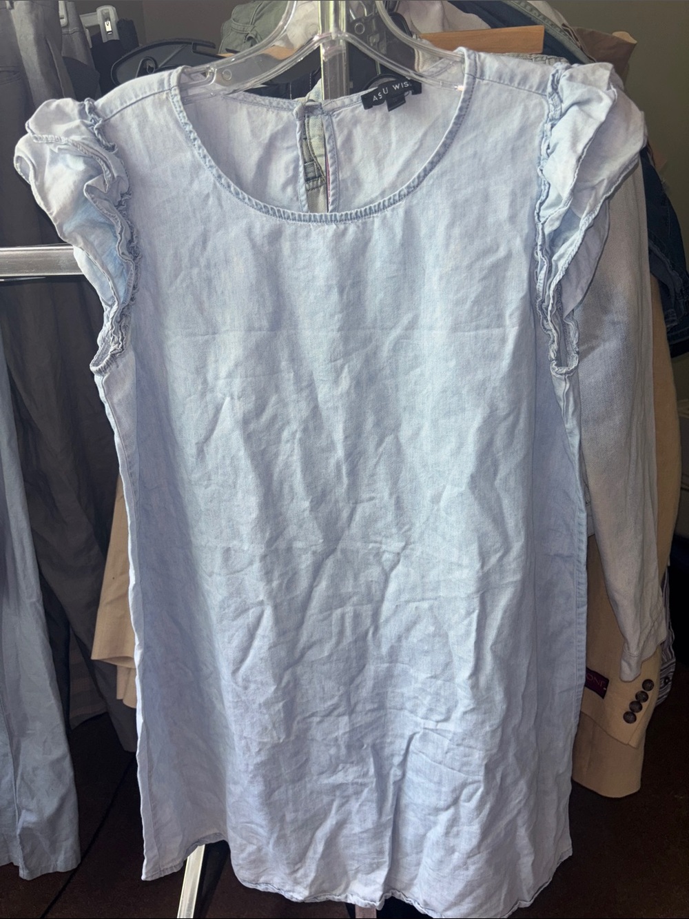 As U Wish Light Blue Ruffle Sleeve Tunic Top